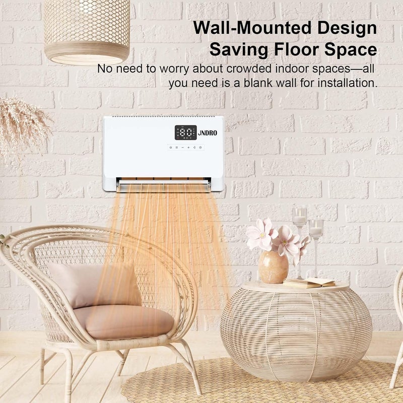 JNDRO Wall-Mounted Space Heater with ECO Thermostat and Remote Control, LED Display, 60°/90°/120° Oscillation Modes, 24-Hour Timer, Indoor Electric Space Heater - Image 3